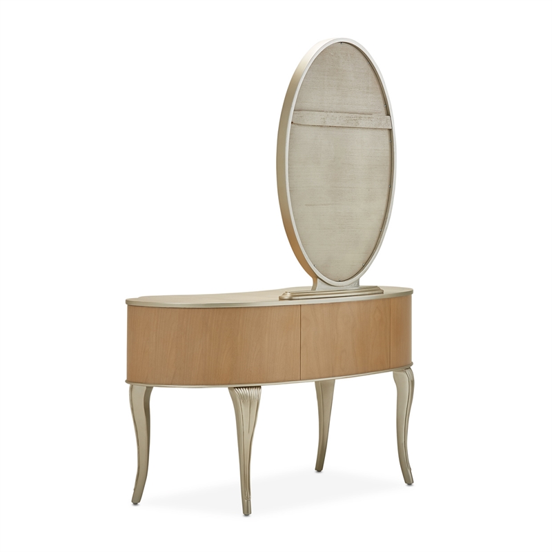Michael Amini Villa Cherie Vanity Set with Mirror & Chair - Caramel