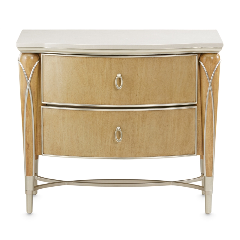 Michael Amini Villa Cherie Wood & Marble Nightstand - Caramel
