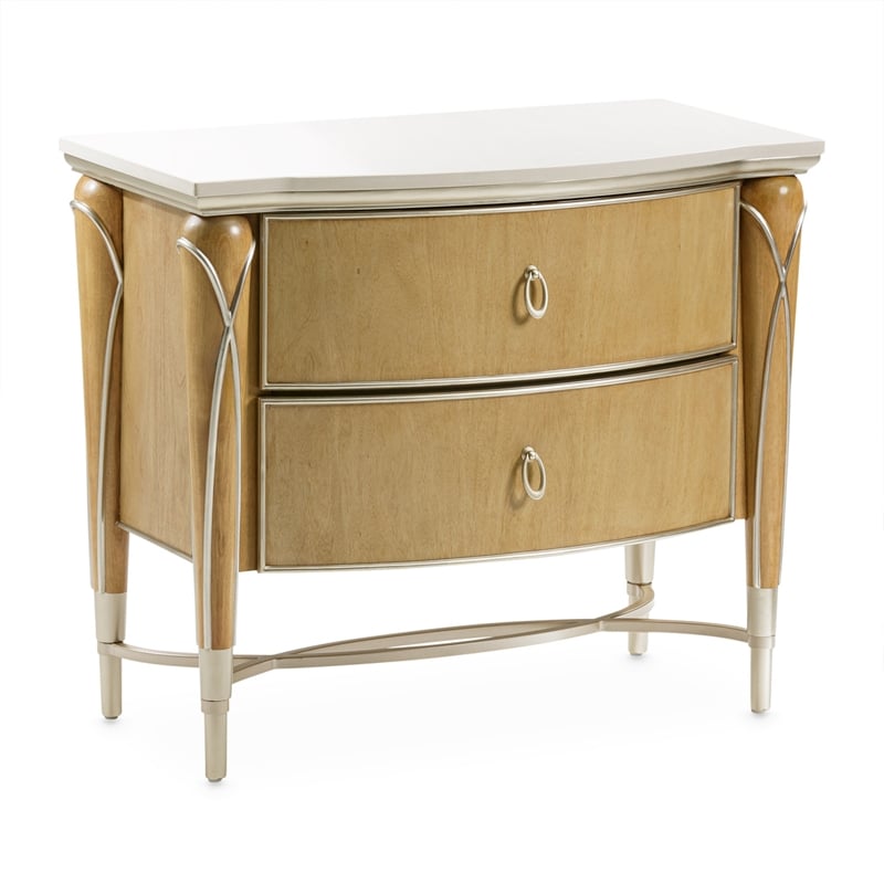 Michael Amini Villa Cherie Wood & Marble Nightstand - Caramel