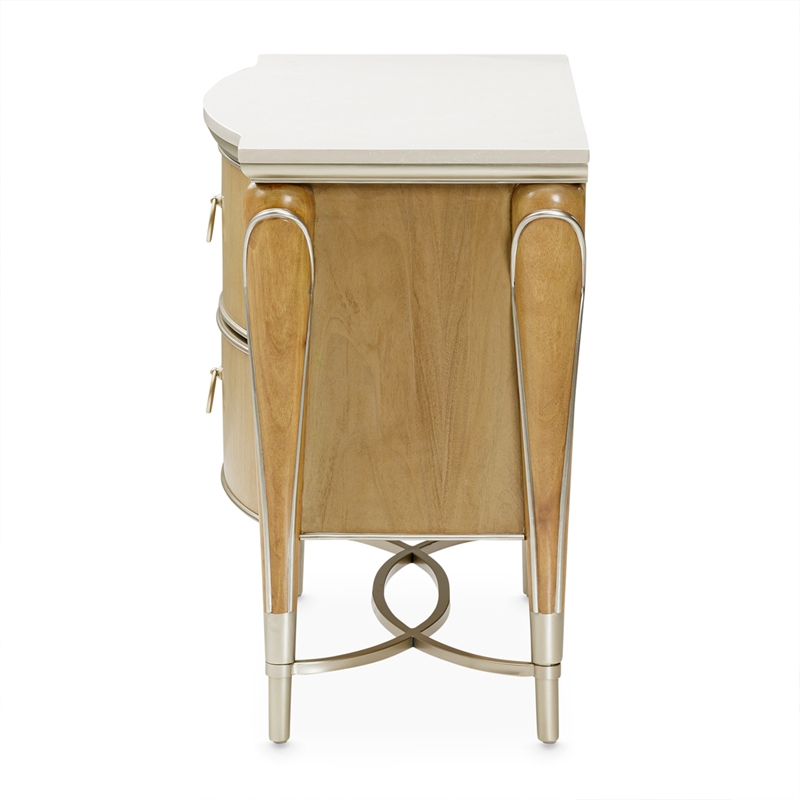 Michael Amini Villa Cherie Wood & Marble Nightstand - Caramel