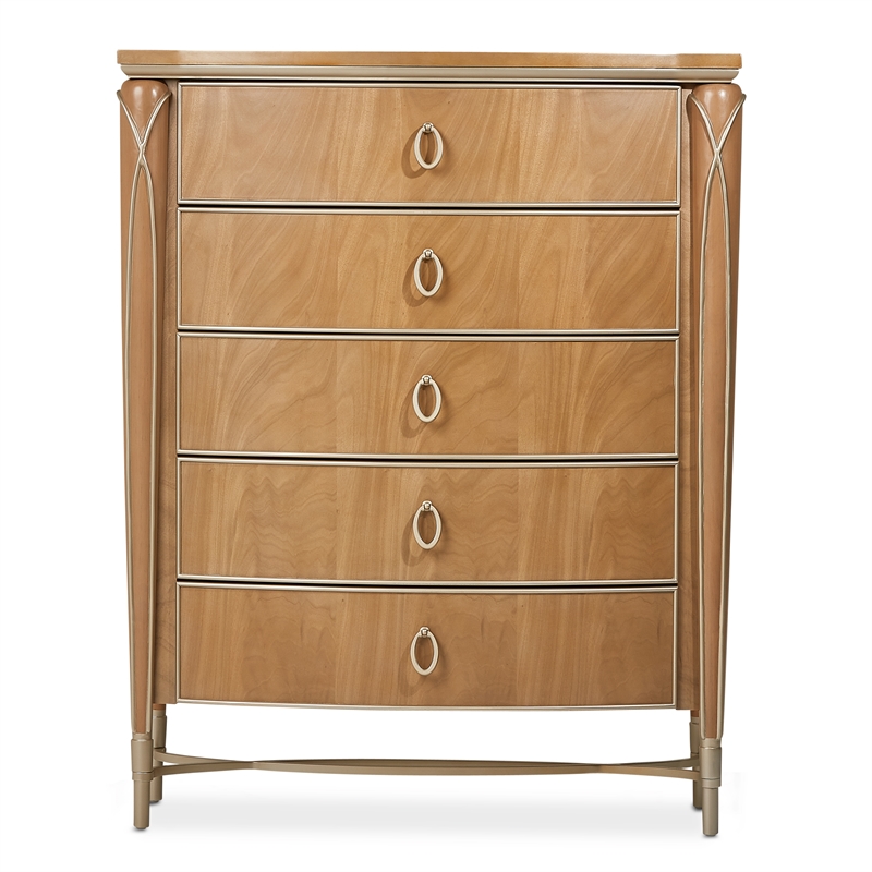 Michael Amini Villa Cherie Wood Highboy Chest - Caramel