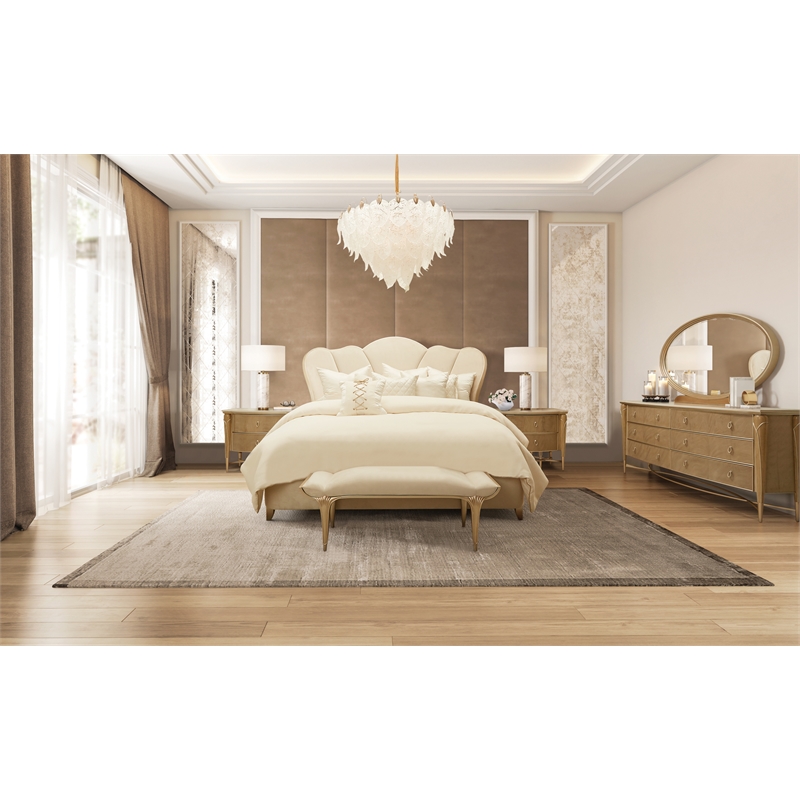 Michael Amini Villa Cherie Velvet Bed Bench - Caramel