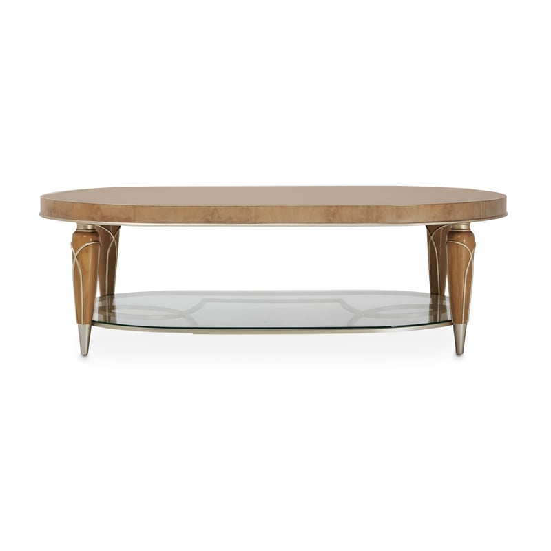 Michael Amini Villa Cherie Wood Oval Cocktail Table - Caramel