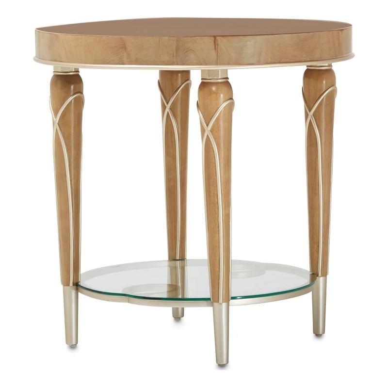 Michael Amini Villa Cherie Wood & Glass End Table - Caramel