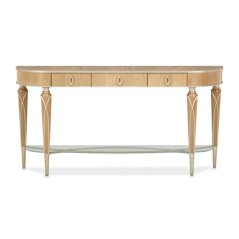 Michael Amini Villa Cherie Wood & Glass Console Table - Caramel