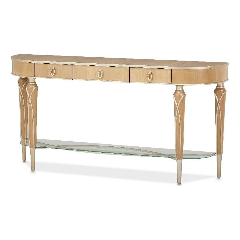Michael Amini Villa Cherie Wood & Glass Console Table - Caramel
