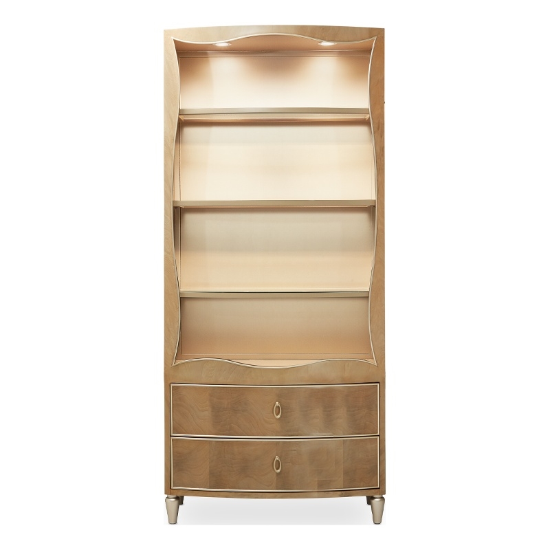 Michael Amini Villa Cherie Bookcase with LED Lighting - Caramel Wood