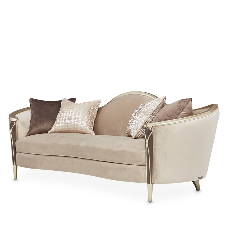 Michael Amini Villa Cherie Velvet Sofa in Porcini/Hazelnut Brown