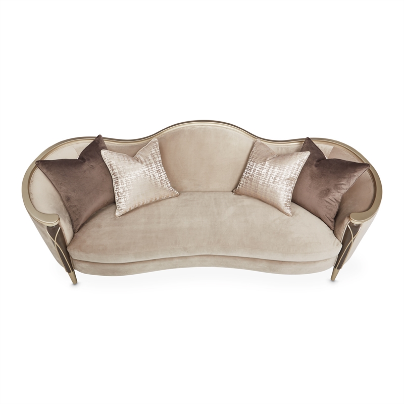 Michael Amini Villa Cherie Velvet Sofa in Porcini/Hazelnut Brown