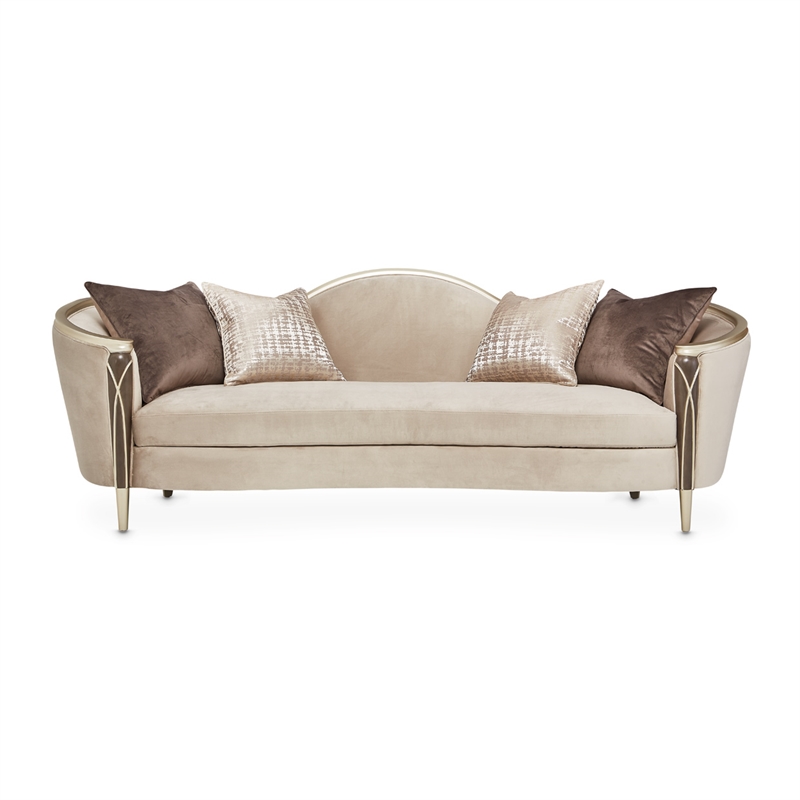 Michael Amini Villa Cherie Velvet Sofa in Porcini/Hazelnut Brown