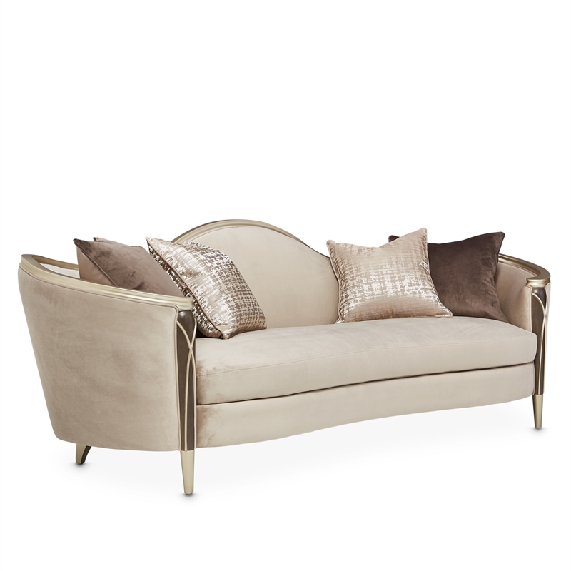 Michael Amini Villa Cherie Velvet Sofa in Porcini/Hazelnut Brown