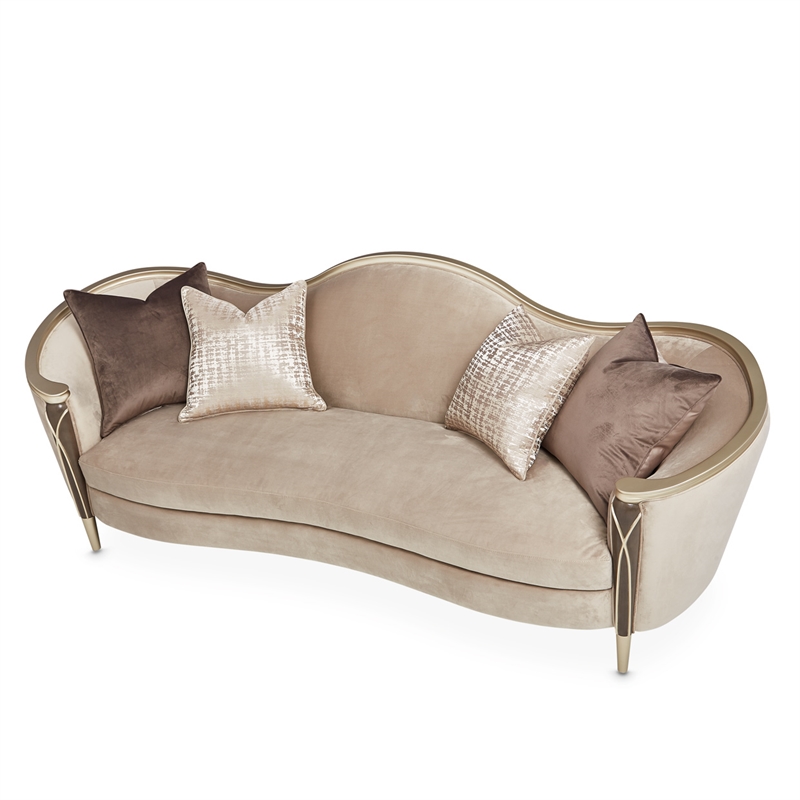Michael Amini Villa Cherie Velvet Sofa in Porcini/Hazelnut Brown