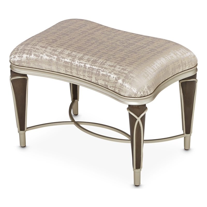 Michael Amini Villa Cherie Jacquard Fabric Ottoman in Bisque/Hazelnut Brown