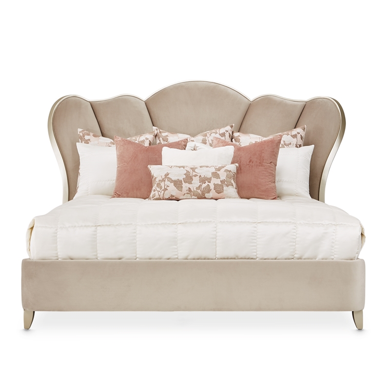 Michael Amini Villa Cherie Eastern King Velvet Tufted Bed in Hazelnut Brown