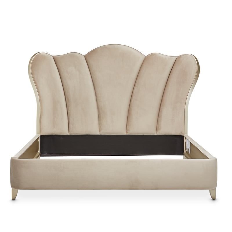 Michael Amini Villa Cherie Eastern King Velvet Tufted Bed in Hazelnut Brown