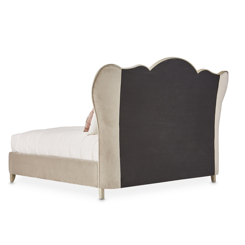 Michael Amini Villa Cherie Eastern King Velvet Tufted Bed in Hazelnut Brown