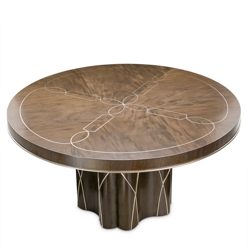 Michael Amini Villa Cherie Round Wood Dining Table in Hazelnut Brown