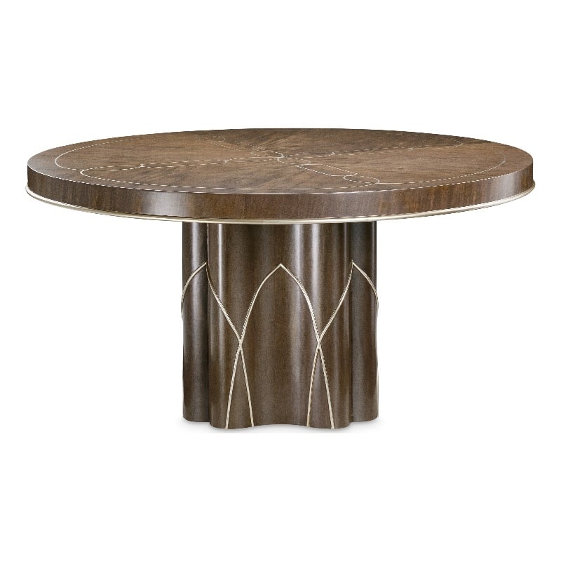 Michael Amini Villa Cherie Round Wood Dining Table in Hazelnut Brown