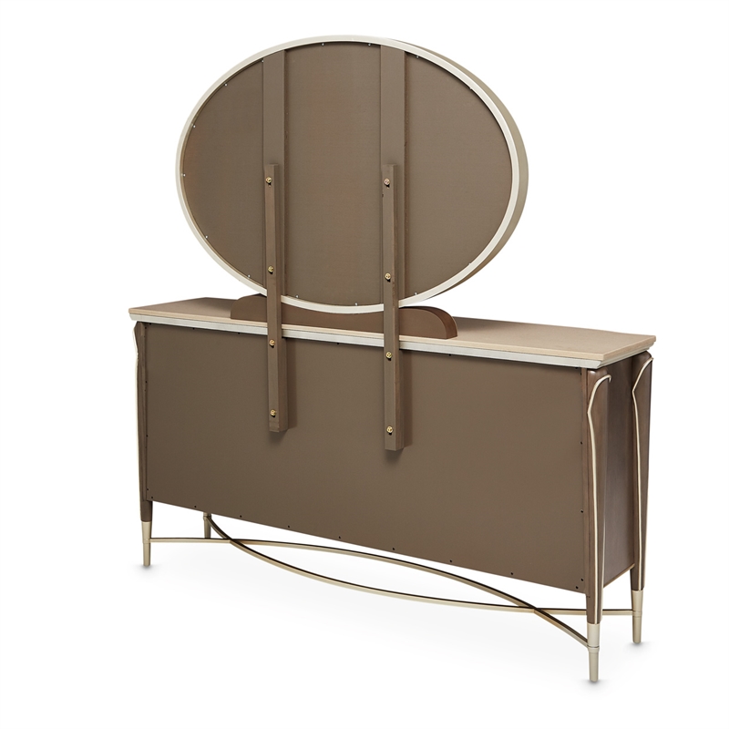 Michael Amini Villa Cherie Wood Dresser and Mirror in Hazelnut Brown