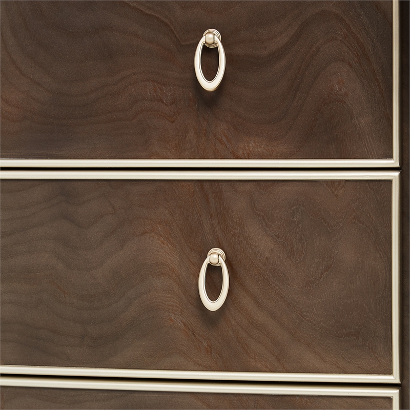 Michael Amini Villa Cherie Wood Dresser and Mirror in Hazelnut Brown