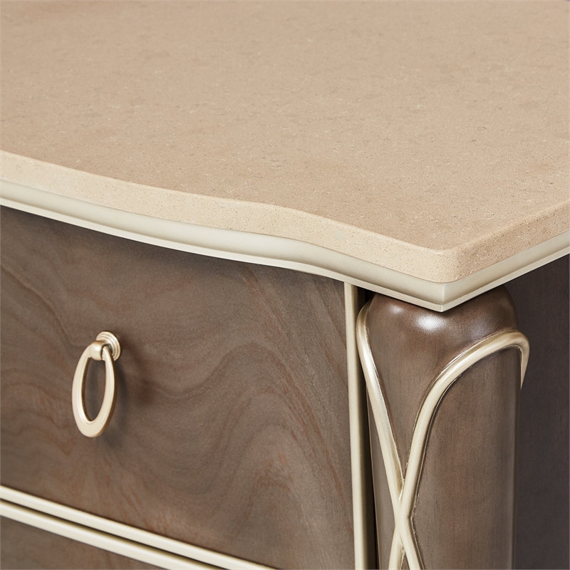 Michael Amini Villa Cherie Wood Dresser and Mirror in Hazelnut Brown