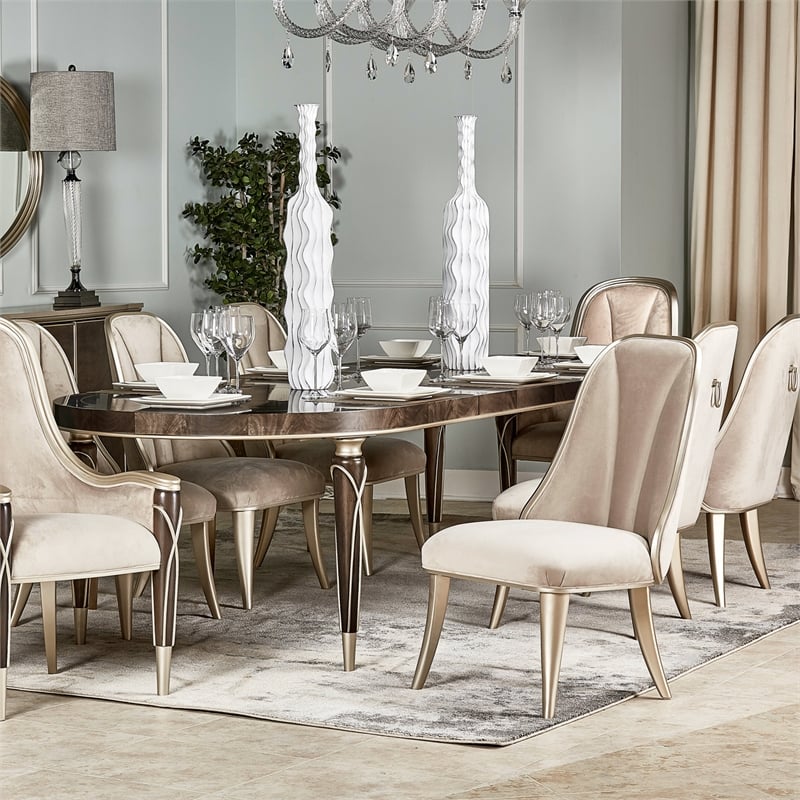 Michael Amini Villa Cherie Wood Oval Dining Table in Hazelnut Brown
