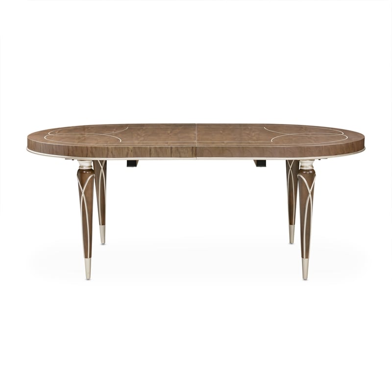 Michael Amini Villa Cherie Wood Oval Dining Table in Hazelnut Brown
