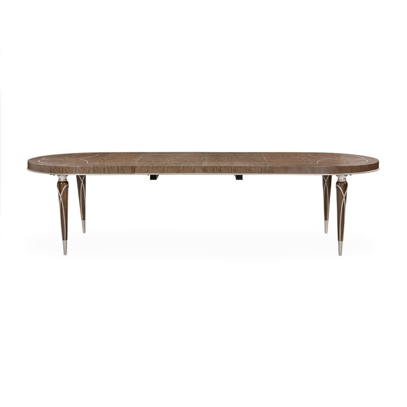 Michael Amini Villa Cherie Wood Oval Dining Table in Hazelnut Brown