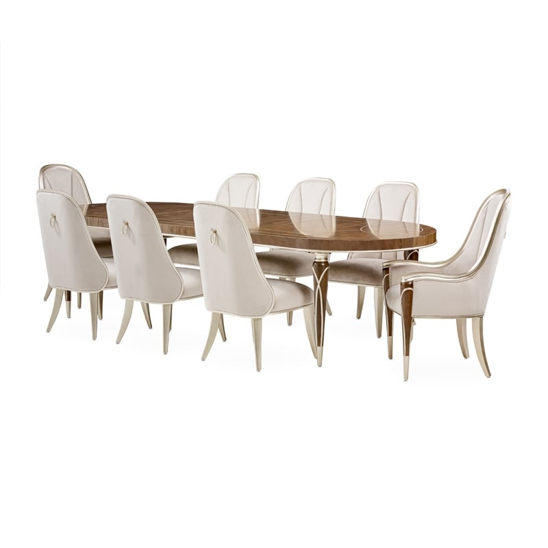 Michael Amini Villa Cherie Wood Oval Dining Table in Hazelnut Brown