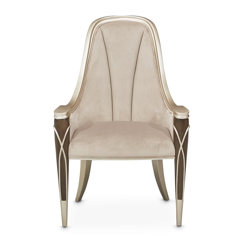 Michael Amini Villa Cherie Velvet Dining Arm Chair in Hazelnut Brown