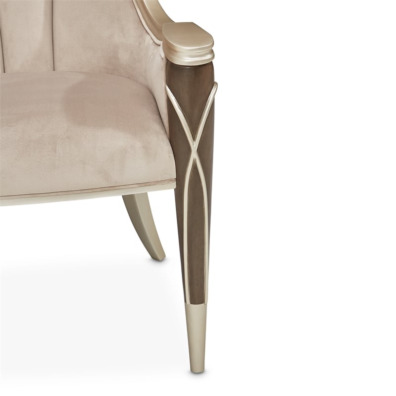 Michael Amini Villa Cherie Velvet Dining Arm Chair in Hazelnut Brown