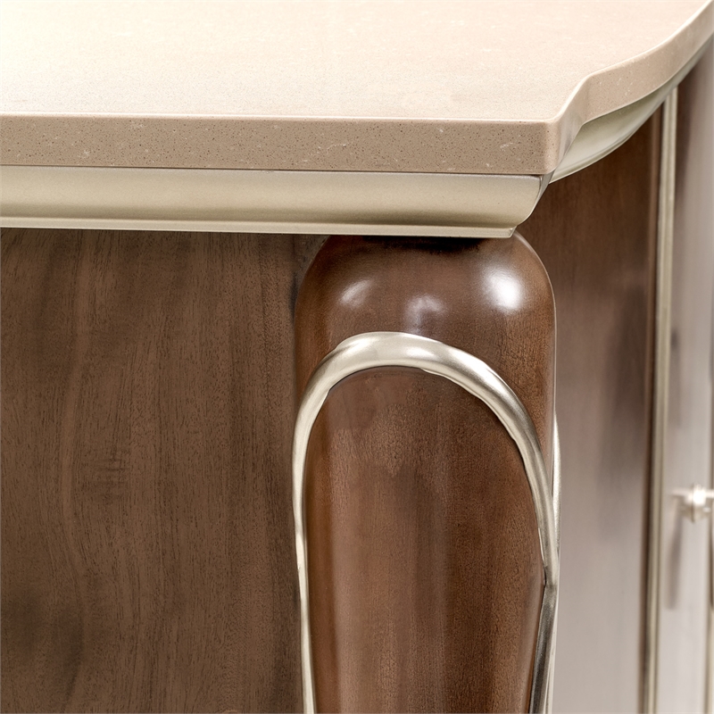 Michael Amini Villa Cherie Wood & Marble Sideboard in Hazelnut Brown
