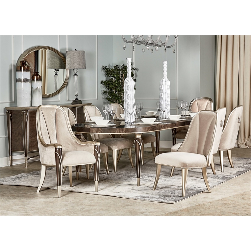 Michael Amini Villa Cherie Wood & Marble Sideboard in Hazelnut Brown