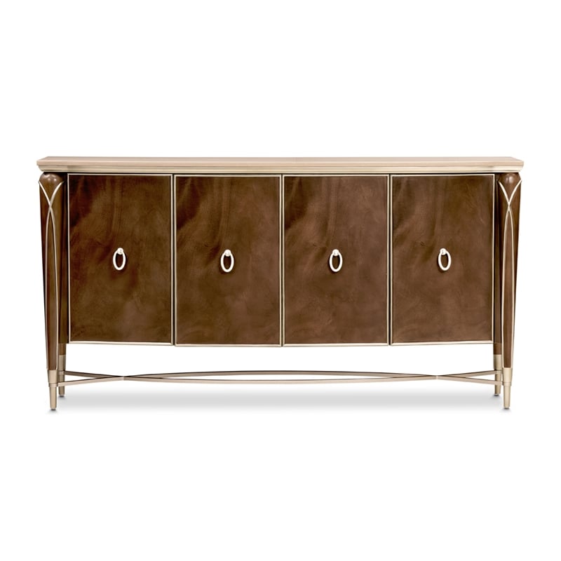 Michael Amini Villa Cherie Wood & Marble Sideboard in Hazelnut Brown