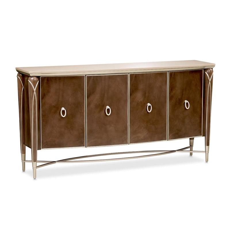 Michael Amini Villa Cherie Wood & Marble Sideboard in Hazelnut Brown