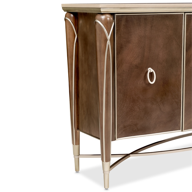 Michael Amini Villa Cherie Wood & Marble Sideboard in Hazelnut Brown
