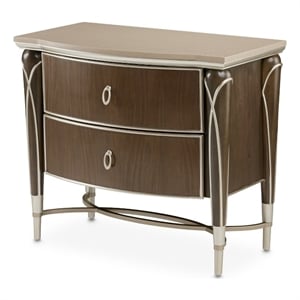 Michael Amini Villa Cherie Wood & Marble Nightstand in Hazelnut Brown