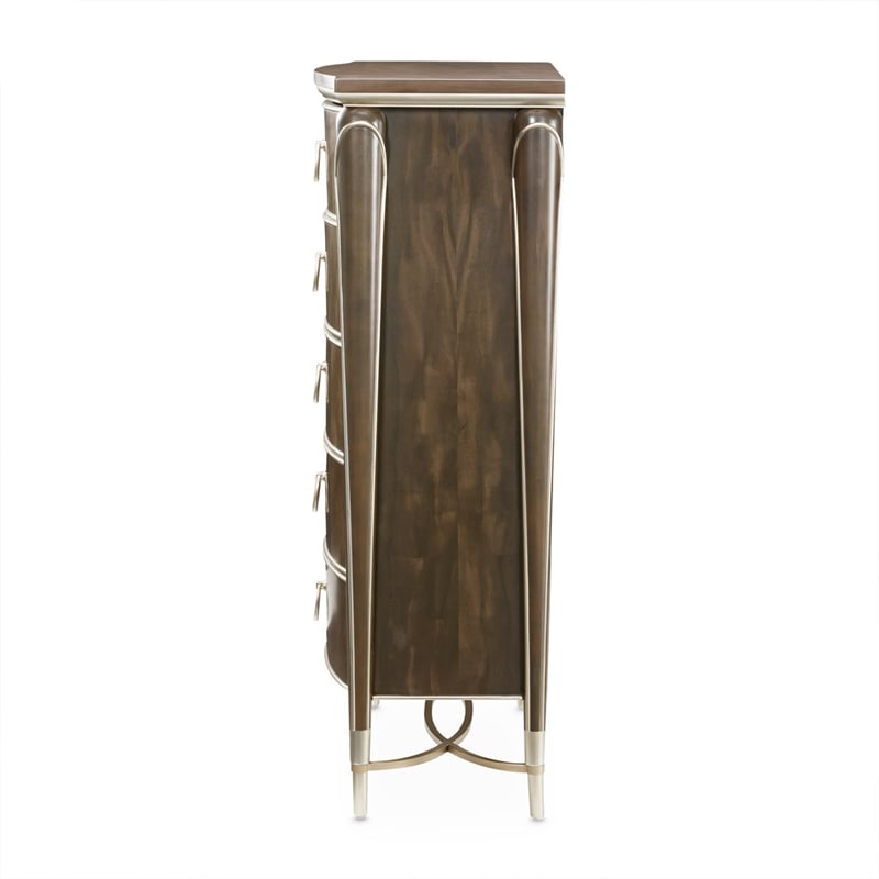 Michael Amini Villa Cherie Wood Highboy Chest in Hazelnut Brown