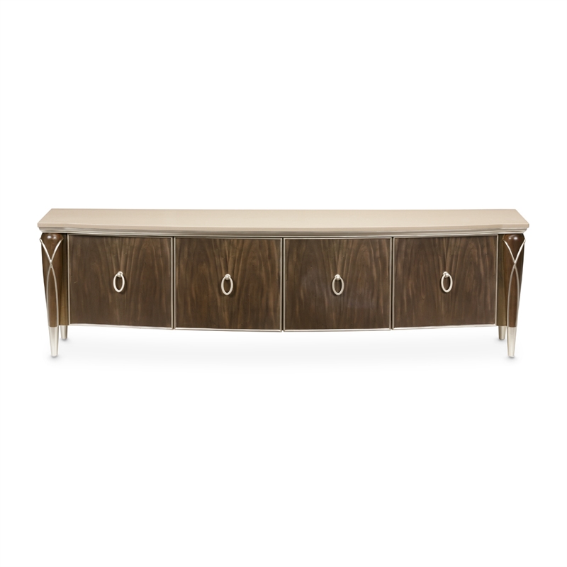 Michael Amini Villa Cherie Wood & Marble Media Cabinet in Hazelnut Brown
