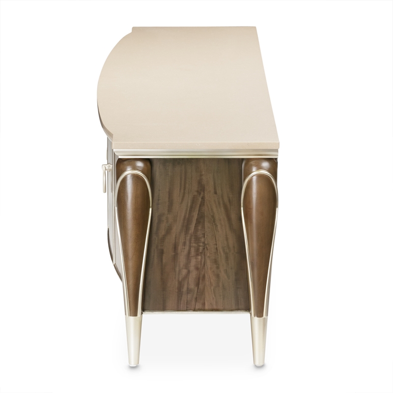 Michael Amini Villa Cherie Wood & Marble Media Cabinet in Hazelnut Brown