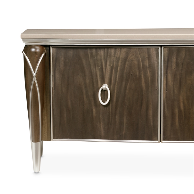 Michael Amini Villa Cherie Wood & Marble Media Cabinet in Hazelnut Brown
