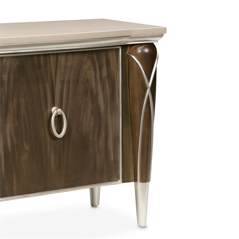 Michael Amini Villa Cherie Wood & Marble Media Cabinet in Hazelnut Brown