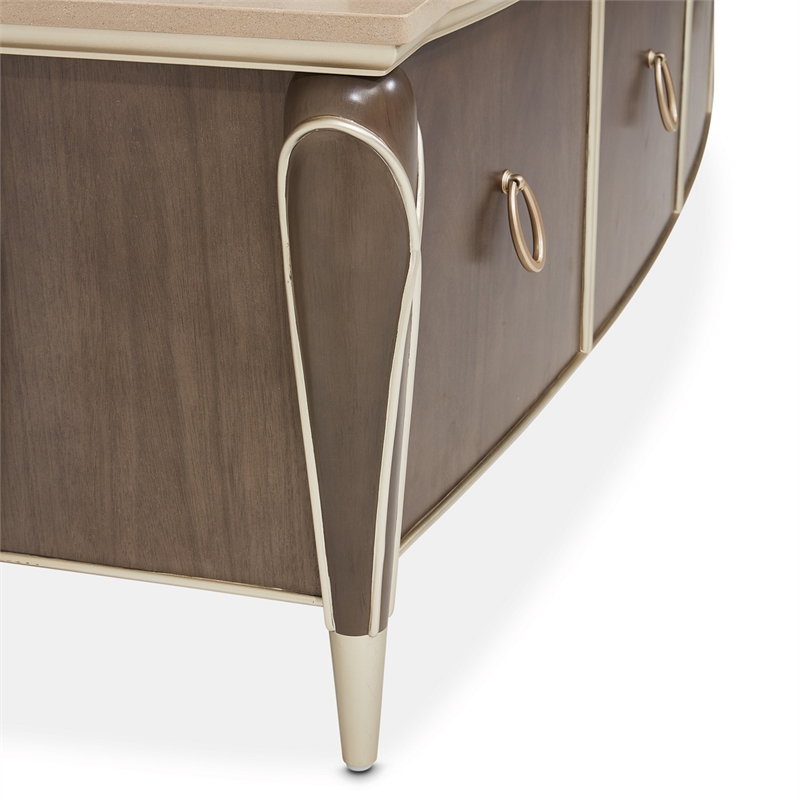 Michael Amini Villa Cherie Wood & Marble Media Cabinet in Hazelnut Brown