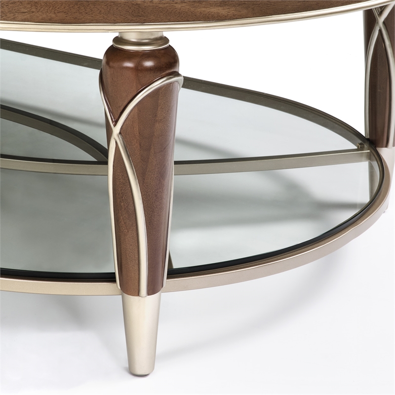 Michael Amini Villa Cherie Wood Oval Cocktail Table in Hazelnut Brown
