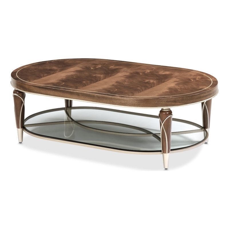 Michael Amini Villa Cherie Wood Oval Cocktail Table in Hazelnut Brown
