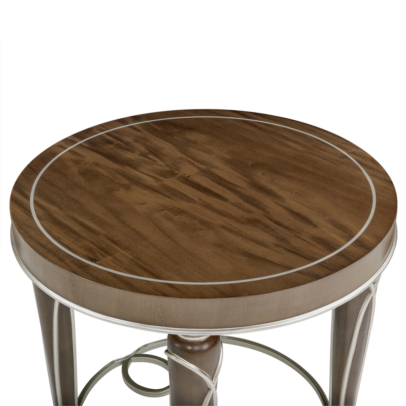 Michael Amini Villa Cherie Wood & Glass End Table in Hazelnut Brown