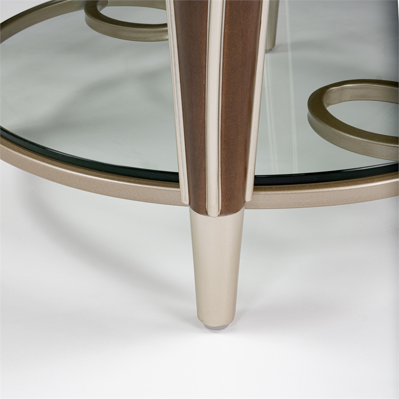 Michael Amini Villa Cherie Wood & Glass End Table in Hazelnut Brown