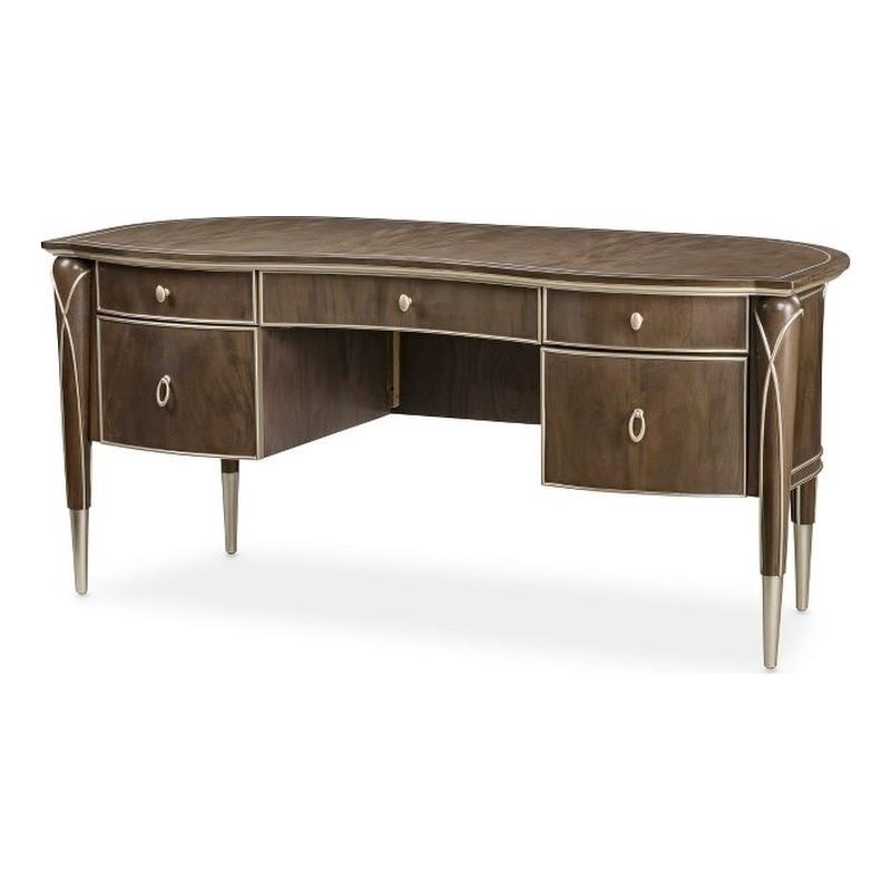 Michael Amini Villa Cherie Transitional Wood Desk in Hazelnut Brown