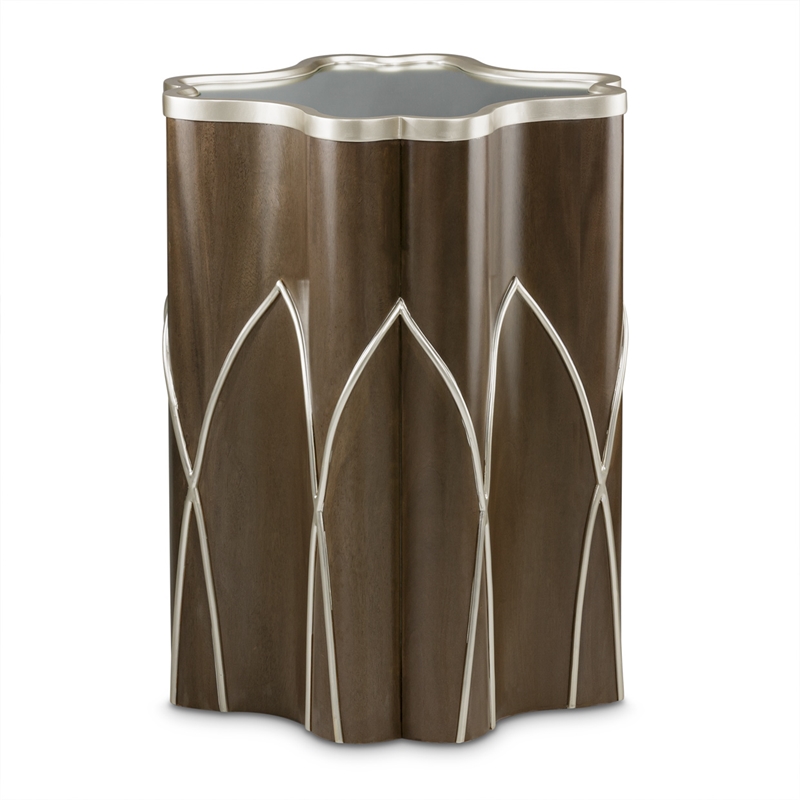 Michael Amini Villa Cherie Wood Chairside Table in Hazelnut Brown