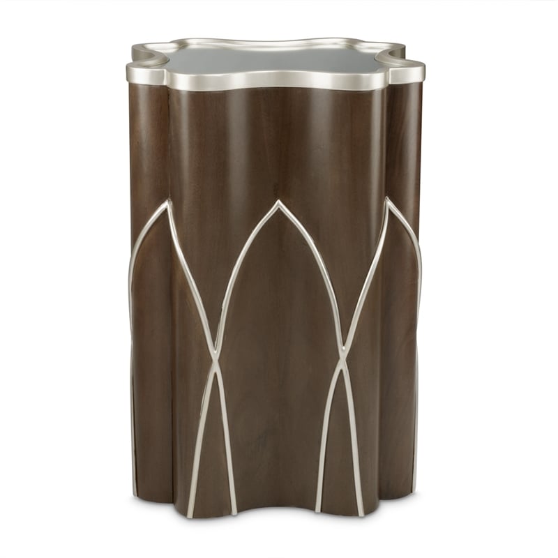 Michael Amini Villa Cherie Wood Chairside Table in Hazelnut Brown